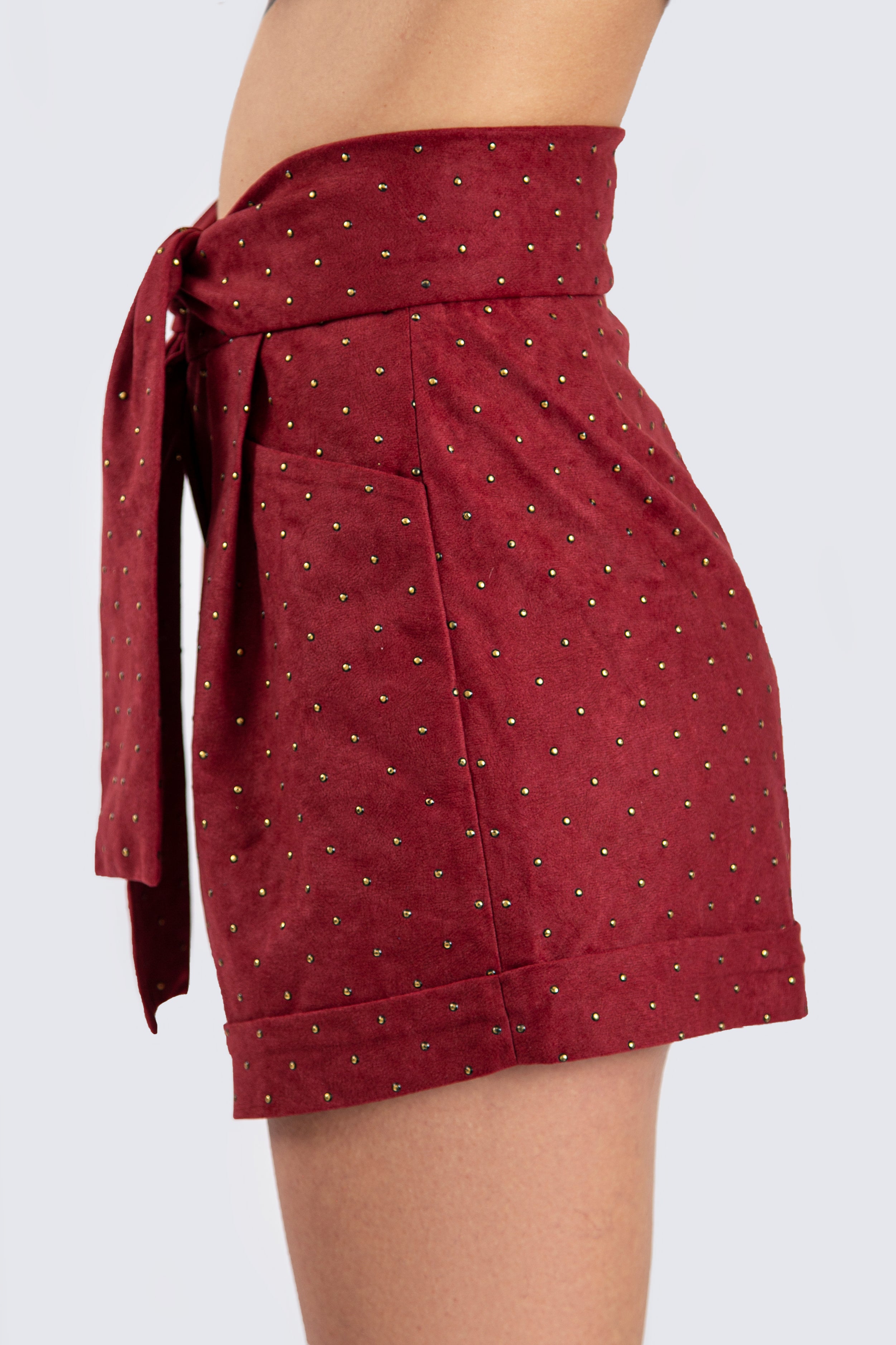 Suede Burgundy Short with Gold Studs