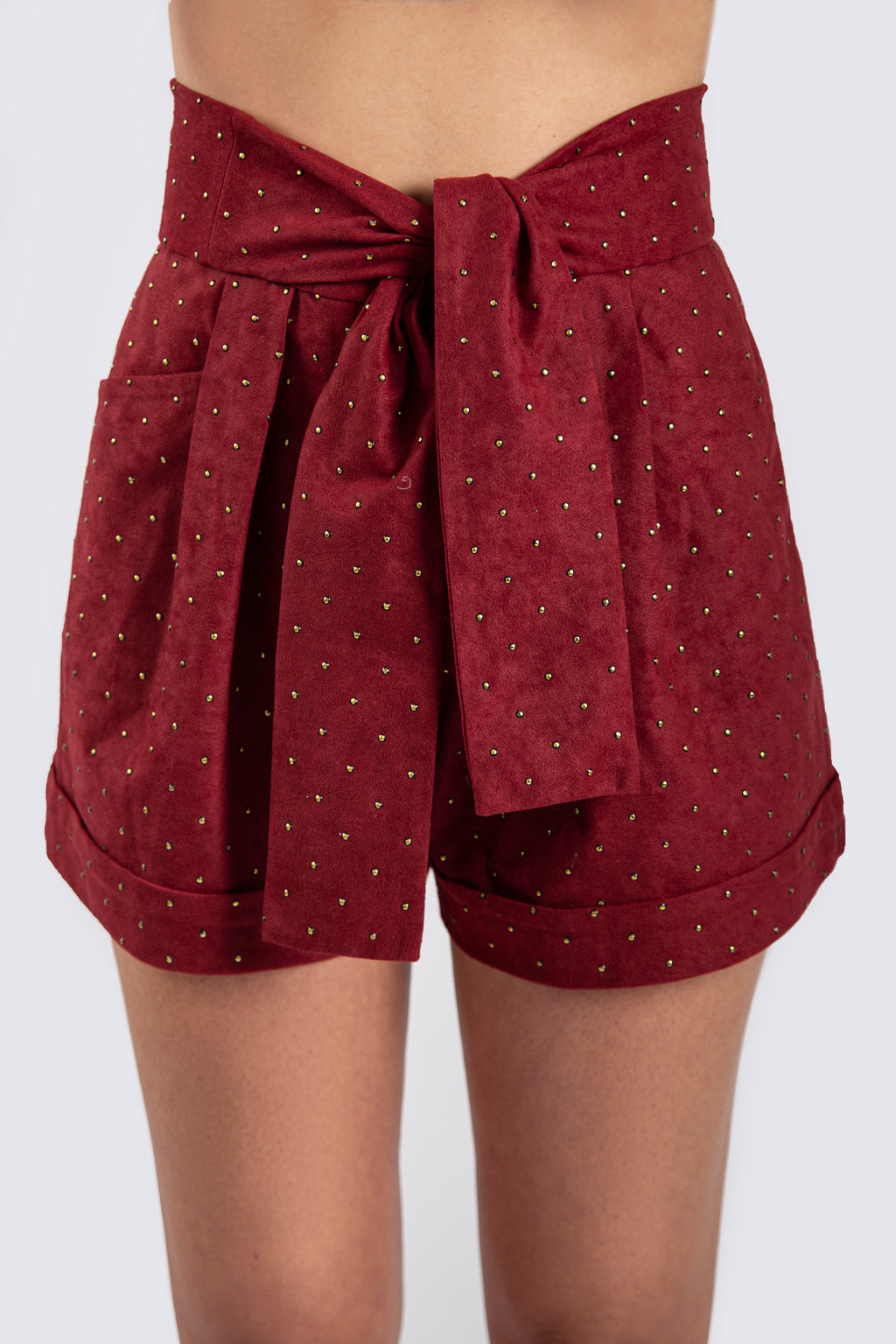 Suede Burgundy Short with Gold Studs