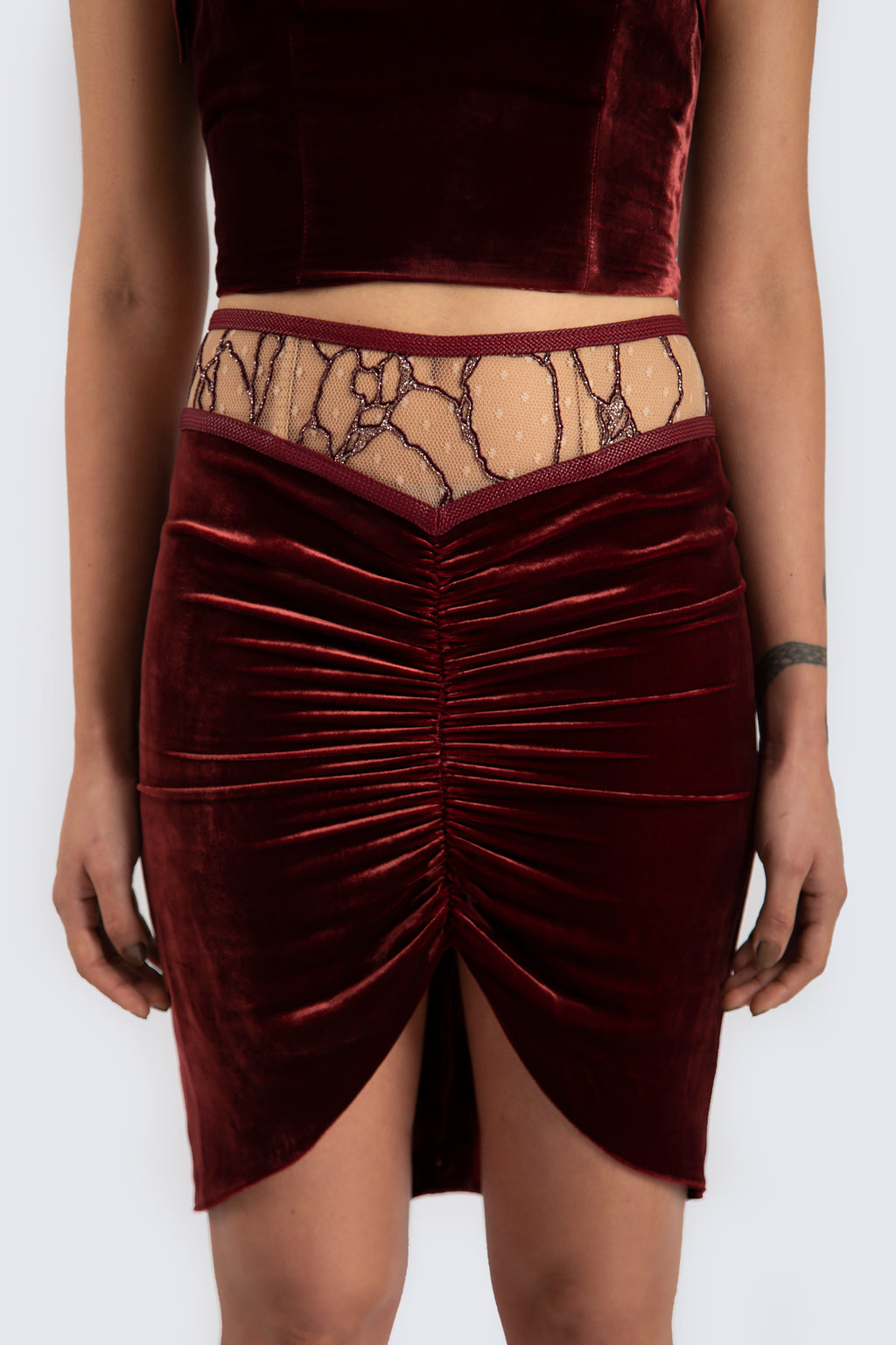 Burgundy skirt with details