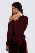 Burgundy Top With Mesh Details