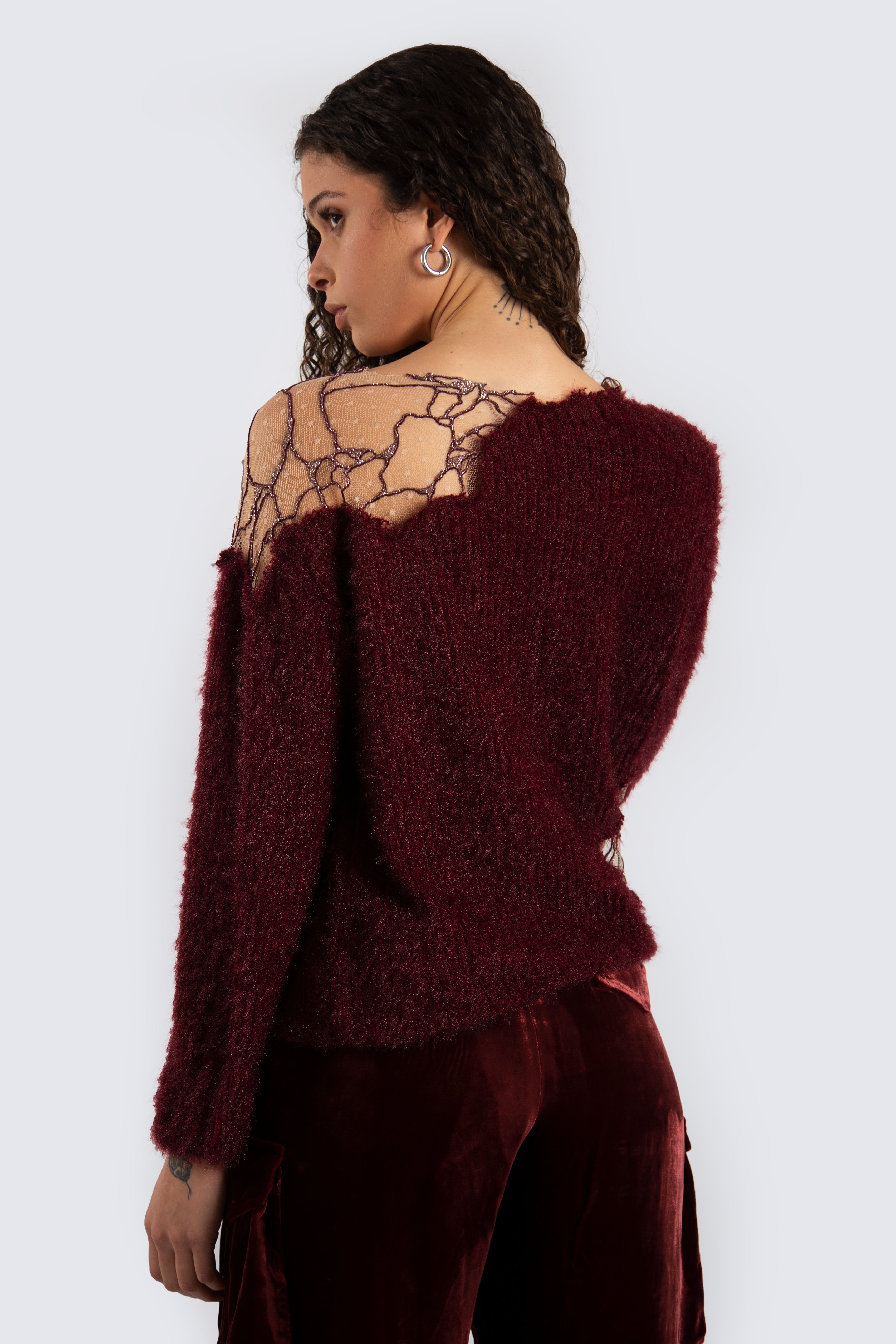 Burgundy Top With Mesh Details
