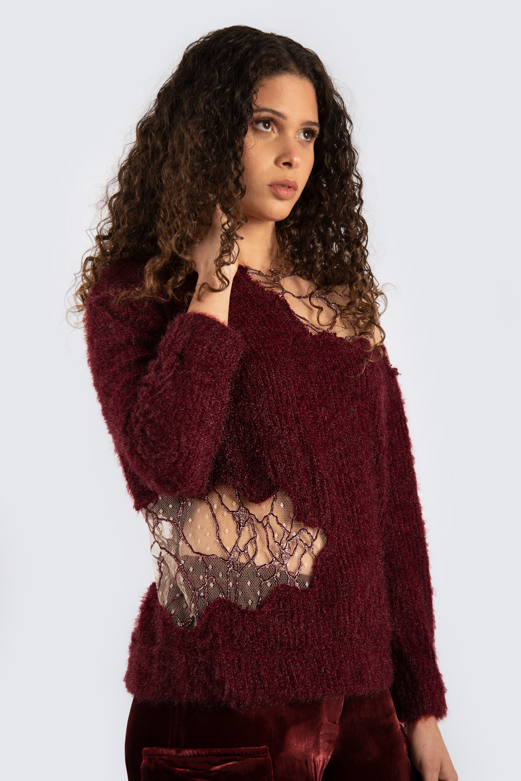 Burgundy Top With Mesh Details