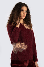 Burgundy Top With Mesh Details