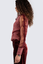 One shoulder burgundy top with mesh details