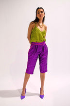 Dark Purple Sequin Bermuda Shorts