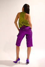 Dark Purple Sequin Bermuda Shorts