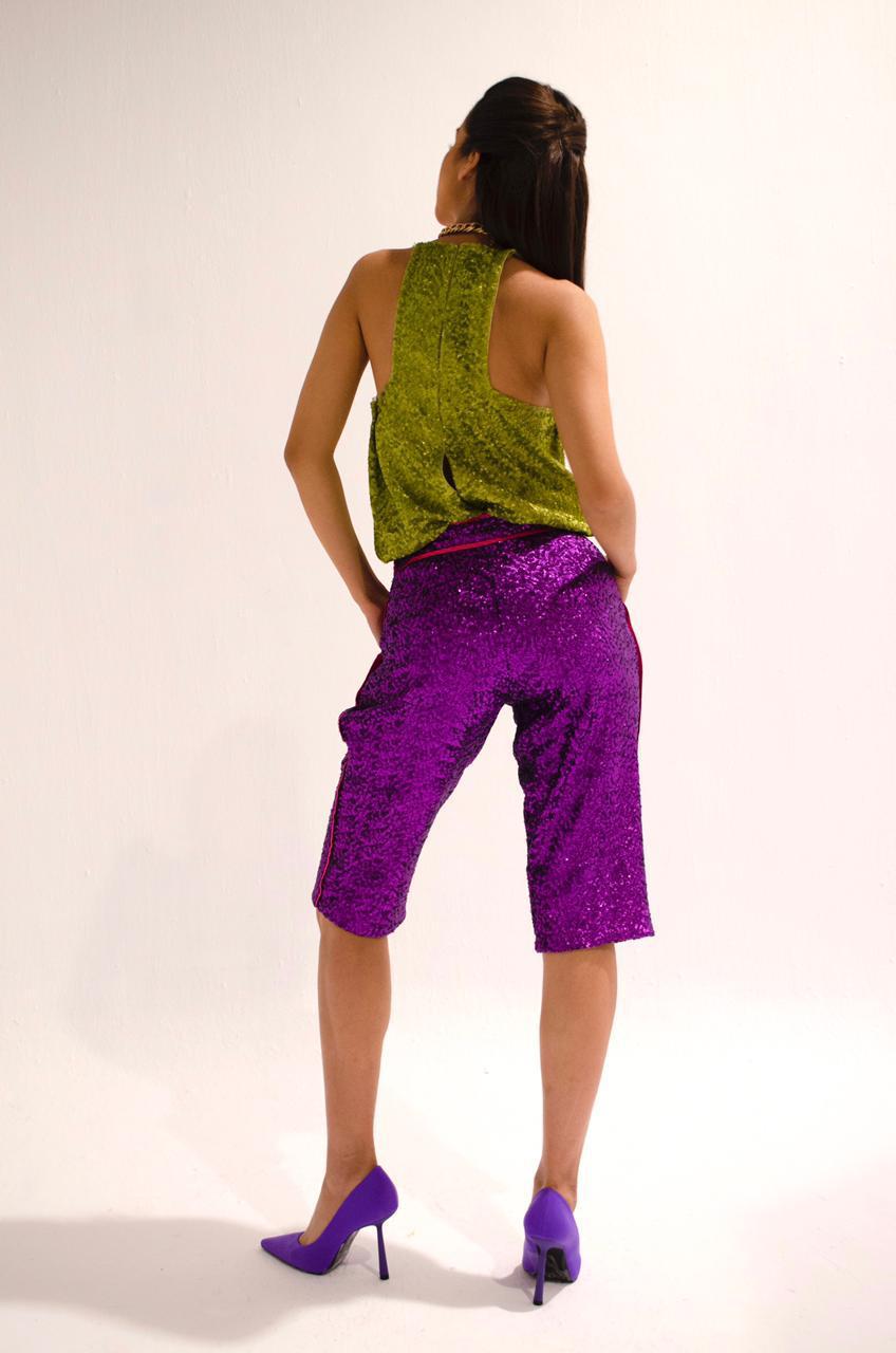 Dark Purple Sequin Bermuda Shorts