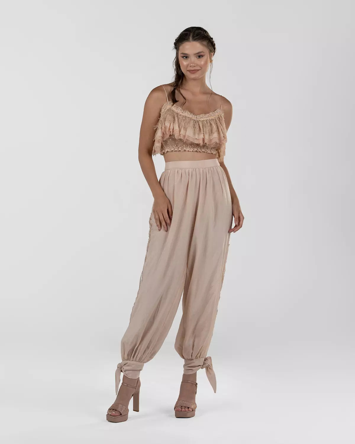 Chic Pink Bubble-Leg Pants